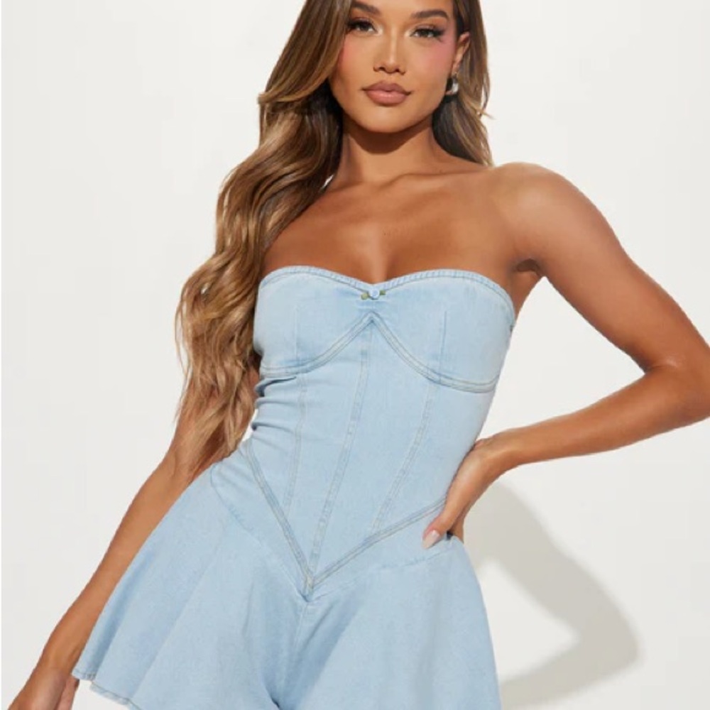 Fashion Nova Little Miss Perfect Denim Romper